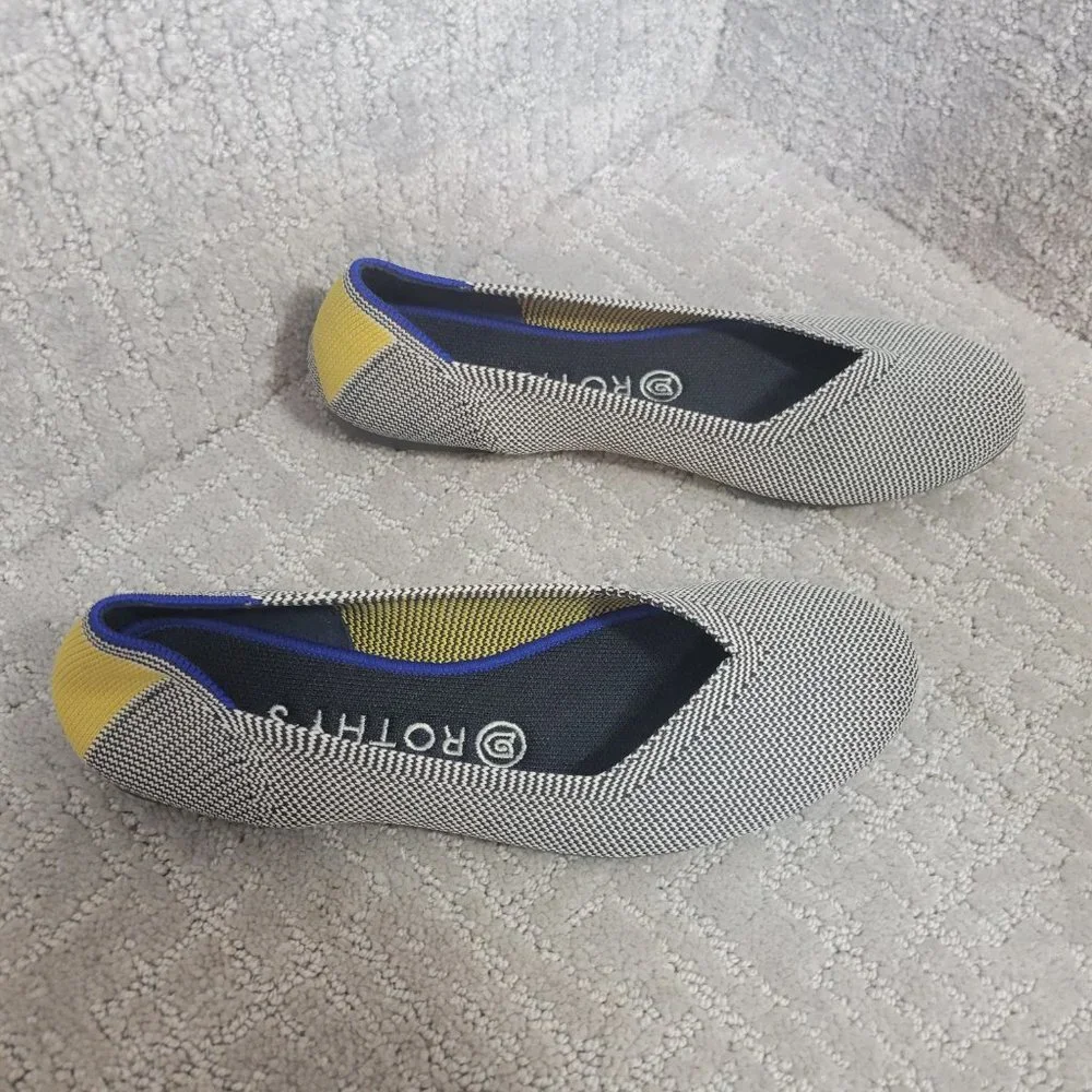 Rothy's Black & White Knit Flats with Blue and Yellow Trim